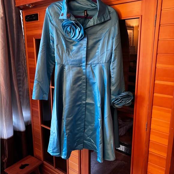 STYLEWE Teal Coat with Floral Detail - Picture 3 of 9